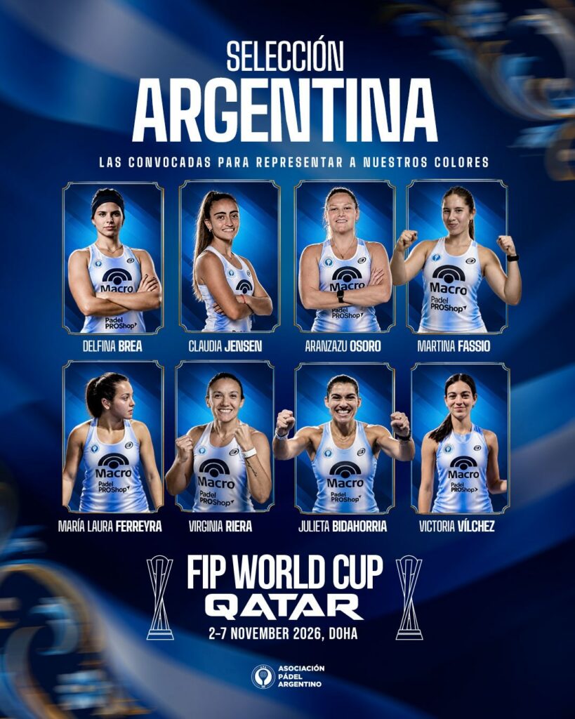 Placa oficial presentada por la APA con la nómina femenina para Qatar. (Foto: Asociación de Pádel Argentino y PADELFIP)