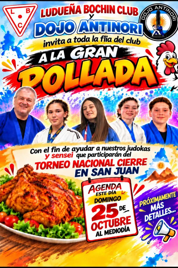 El afiche oficial de la pollada organizada por la institución. (Foto: Gentileza Dojo Antinori / Ludueña Bochín Club)