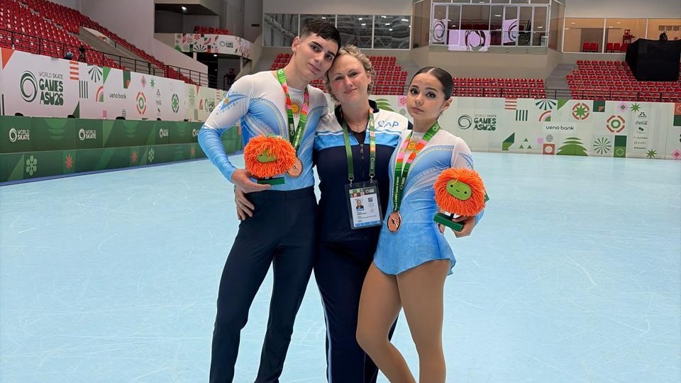 Alejo Castro y Rocío Parera ganaron el bronce mundial en pareja de alto en los World Skate Games de Asunción